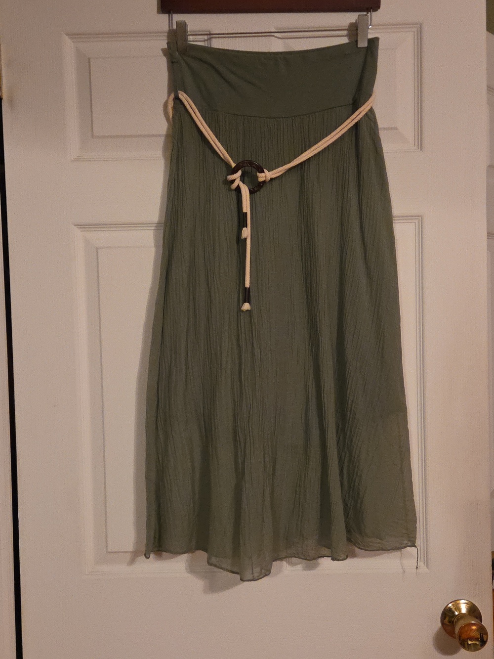 Olive Green Maxi Skirt with Rope Belt